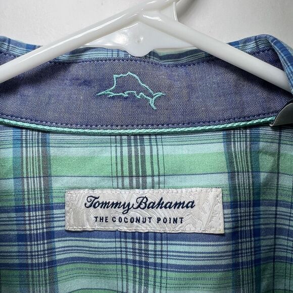 Tommy Bahama The Coconut Point Button Up Shirt Mens Large Green Blue Plaid SS - Picture 7 of 13